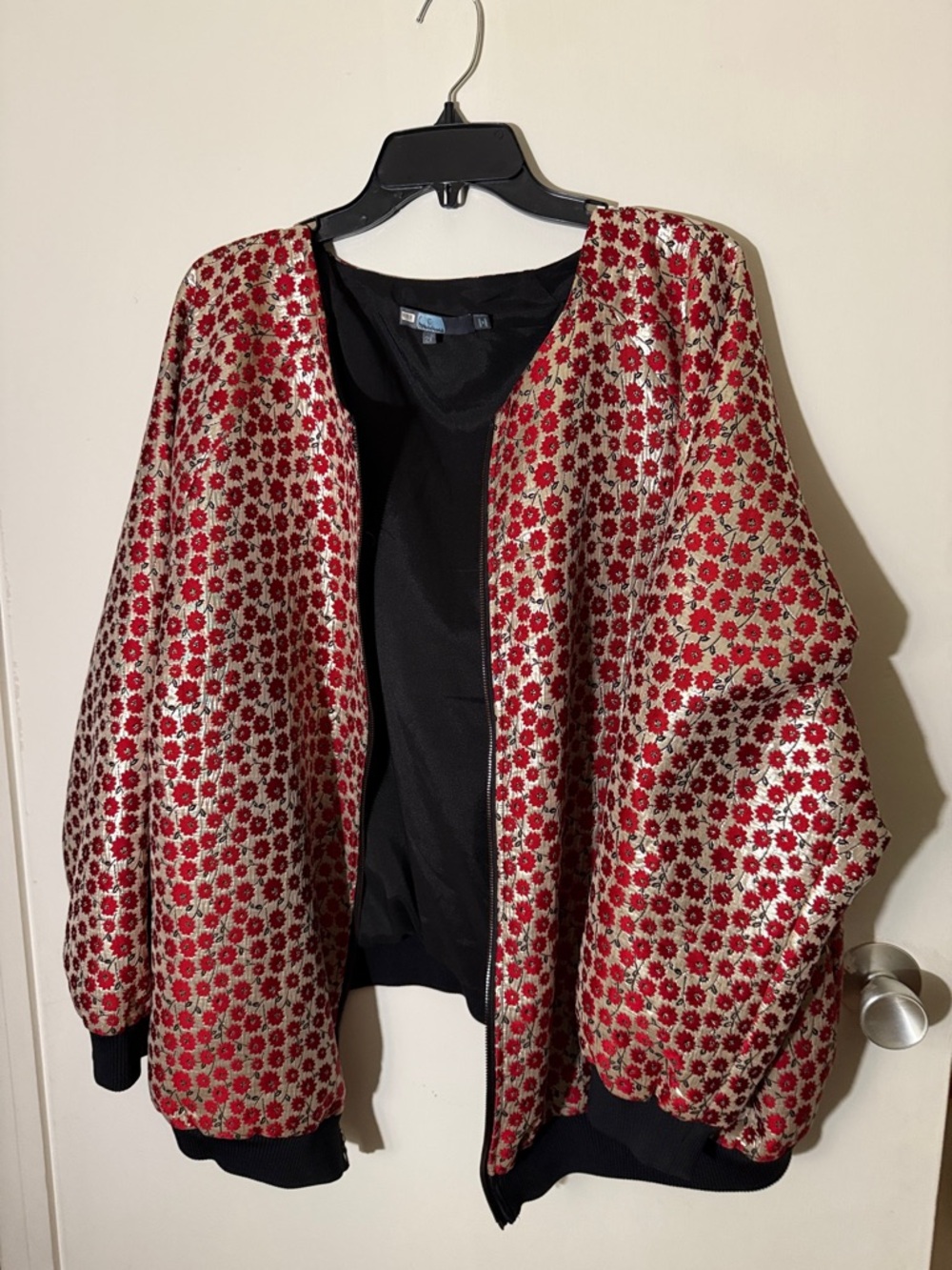 Source Unknown Red & Gold Floral Bomber Jacket